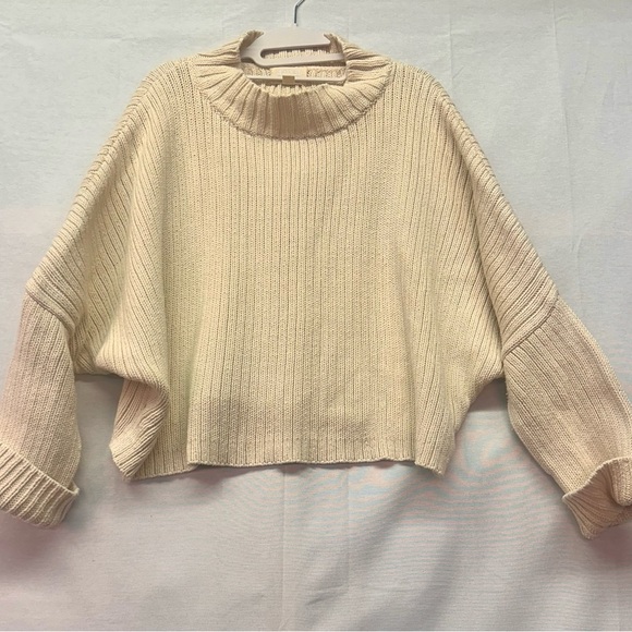 Honest Cotton Mock Neck Crop Sweater Cotton One Size Cream NWT - Picture 1 of 5